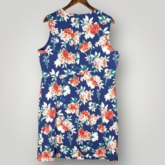 Lands' End Tank Dress Women Size 18 Blue Ponte Floral‎ Back Zip Stretch Pockets - Picture 7 of 13